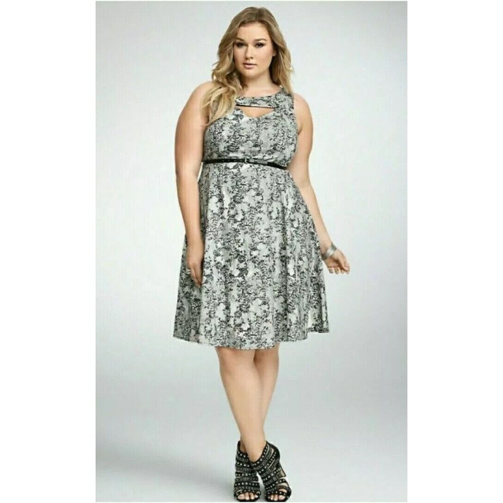 Torrid 12 Black White Floral Lace Polka Dot Cutout Fit Flare Dress 90s Y2K
